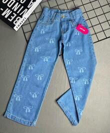 Wide Leg Jeans With Bow Design For Girls (Teenagers) - Medium Wash - View 9