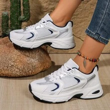 American Retro Contrast Color Running Shoes, Mesh Breathable, Thick Bottom Cushioning, Campus, Street, Daily Wear Template, Running Shoes To Grasp The Relaxation Feeling, 5cm High Casual Shoes - 藍白色 - 查看 3