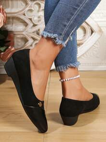 Women's Pointed Toe Wedge Heels, Comfortable Soft Commuting Shoes, Versatile Office Shoes - Black - View 7