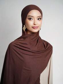 1 pezzo Sciarpa elegante e casual in tinta unita classica e semplice per donna, realizzata in tessuto premium in viscosa jersey, stile lungo turbante, adatta per la vita quotidiana, uscite e raduni - marrone rossastro - Visualizzare 2