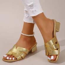 Sandalias de tacón grueso para mujeres, elegantes sandalias blancas de boda, a la moda, con tacones cuadrados y abiertos - Negro - Ver 2
