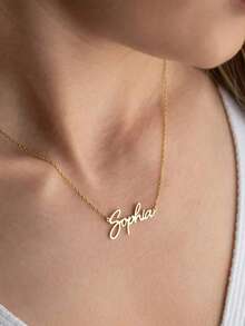 Custom Shiny Frosted Name Necklace Women Personalized Charm Classic Letter Clavicle Necklace Stainless Steel Gold Cursive Name Handmade Pendant Nameplate Jewelry Christmas New Year Gift For Girlfriend Lover - Gold 1 - View 4