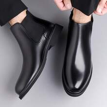 Men's Chelsea Boots, Casual Vintage Fashion Black Boots Slip On Vintage British Style All-Match Short Boots,New High-Top Motorcycle Boots, Versatile Casual Shoes, Korean Style, British Fashion Leather Shoes,Four Seasons - 黑色 - 查看 1