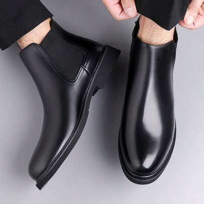Men's Chelsea Boots, Casual Vintage Fashion Black Boots Slip On Vintage British Style All-Match Short Boots,New High-Top Motorcycle Boots, Versatile Casual Shoes, Korean Style, British Fashion Leather Shoes,Four Seasons