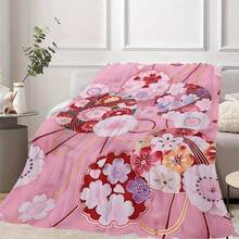 Cozy Japanese Kimono & Cherry Blossom Print Polyester Throw Blanket - Soft, All-Season Flannel For Naps, Camping, Travel & Home Office Decor - Perfect Gift For Friends And Family - 混合色 - 查看 3
