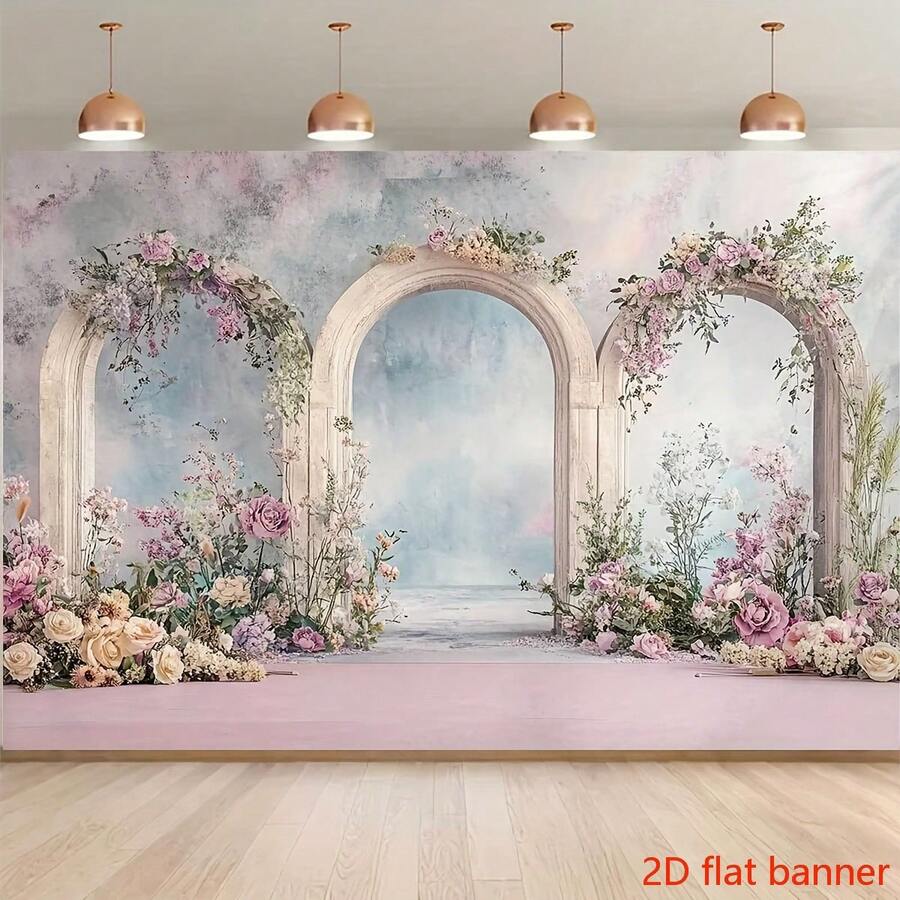 2D Flat BannerA Photo Backdrop With A Decorative Background Featuring A Fantasy Pattern Of Flower Columns, A Luxurious And Dreamy Style Backdrop Cloth, Covering The Wall