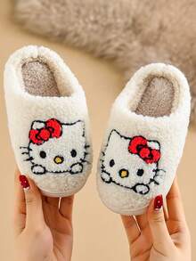 Sanrio Kids Girls' Fashion Warm Plush KT Cat Slippers, Comfortable Fluffy House Slippers For Autumn/Winter