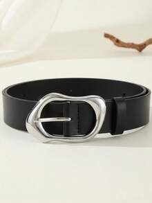 1pc Minimalist Fashion Asymmetric Gold Buckle Women's Belt, Versatile For Jeans, Casual Pants, Dresses - Black - View 17