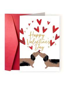 1 st sött taxpar alla hjärtans dag-hälsningskort, söt valpkyss-kärlekskort för par, älskare och hundfans