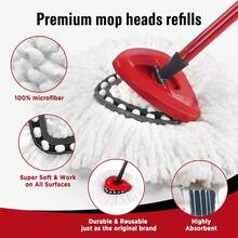 6 Pack Mop Head Replacements For O-Cedar, Spin Mop Replacement Head Compatible With Easywring 1-Tank Mop Refill, Microfiber, Machine Washable, Easy To Replace, Deep Cleaning - 白色 - 查看 4