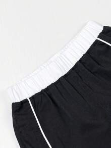 1pc Teen Boy Fashion Commuting School Comfortable Casual Exercise Outdoor Running Splicing Contrast Color Line Creative Personalized Straight Leg Pants - Black - View 5