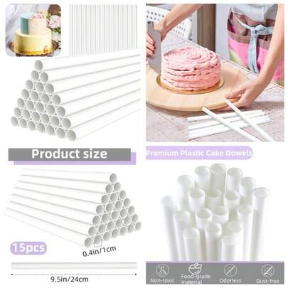 15PCS White Plastic Cake Dowel Rods For Tiered Cake Stacking Support 9.5 Inch Length 0.4 Inch Diameter