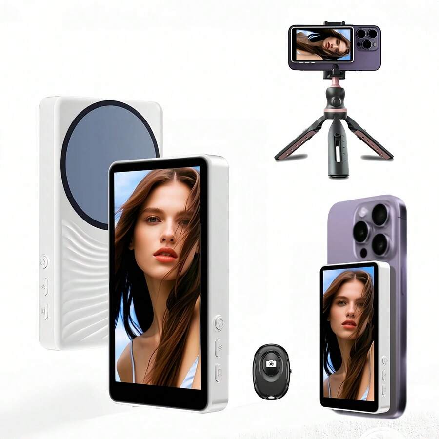 Magnetyczny monitor do vlogów – ładowalny magnetyczny ekran do selfie z vlogami | 3,6 V, podwójne zasilanie (bateria/USB), kompatybilny z telefonami z systemem iOS i Androidem | Nadaje się do transmisji na żywo, tworzenia treści i selfie