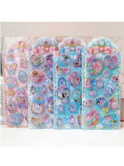 可爱的美人鱼童话公主摇铃贴纸，带水