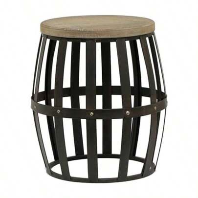 Willow And SilkMetal Industrial Round Side Patio Table Home Decor Chair Vintage Barrel Stool