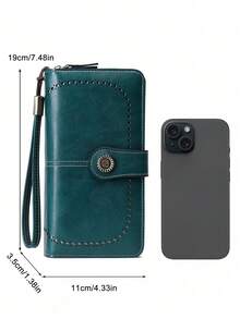 Secure RFID Blocking Large Capacity Three Fold Multi-Card PU Solid Color Zipper Buckle Wallet Multi-Functional Europe And The United States New Retro Women's With Wrist Strap Valentine's Day Gift For Wife And Girlfriend For Women Wallet Purse Wallet Long Wallet - 彩色 - 查看 2