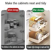 Pull out Cabinet Organizer with Adhesive Film Pantry Extendable Pull out Kitchen Storage for Kitchen Base Cabinet Organization Pantry Bathroom Creamy White Plate Rack - como en la foto - Ver 7
