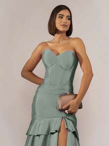 Simple Party Pleated Hem With Asymmetrical Ruffle Formal And Evening - Mint Green - View 2