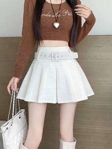 Women's Pleated A-Line Mini Skirt, Flattering, Versatile, Autumn/Winter White Spring - White - View 3