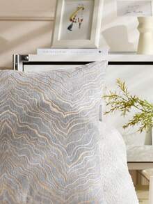 18 X 18 Inch Square Navy Blue Silver Gold Abstract Striped Embroidery Cushion Case Luxury Modern Throw Pillow Cover Decorative Pillow For Couch Living Room Bedroom Car(1Pc,2Pcs Available)