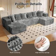 132''U-Shape Modular Sectional Couch Sofa, Boneless Sectional Couch Compressed Corduroy, Modern Sleeper Sofa For Living Room, Space-Efficient Design Convertible Corduroy Sectional Couch(3 Packages Shipping) - 淺灰色 - 查看 6