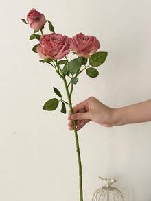 3支/1支复古风格人造玫瑰花，饰以仿真花，包含2朵花和1个花苞，情人节礼物 - 彩色 - 查看 8