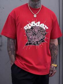 Pink Spider Web Graphic Symbolizing Creativity And Resilience With Scattered Colorful Stars Men's% Cotton Casual Short Sleeve Tshirt UUMM - Đỏ - Xem 12