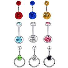 11pcs/5pcs Colorful Round Rhinestone Stainless Steel Belly Button Rings