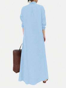 Women's Fashion Solid Color Long Sleeve Shirt Dress