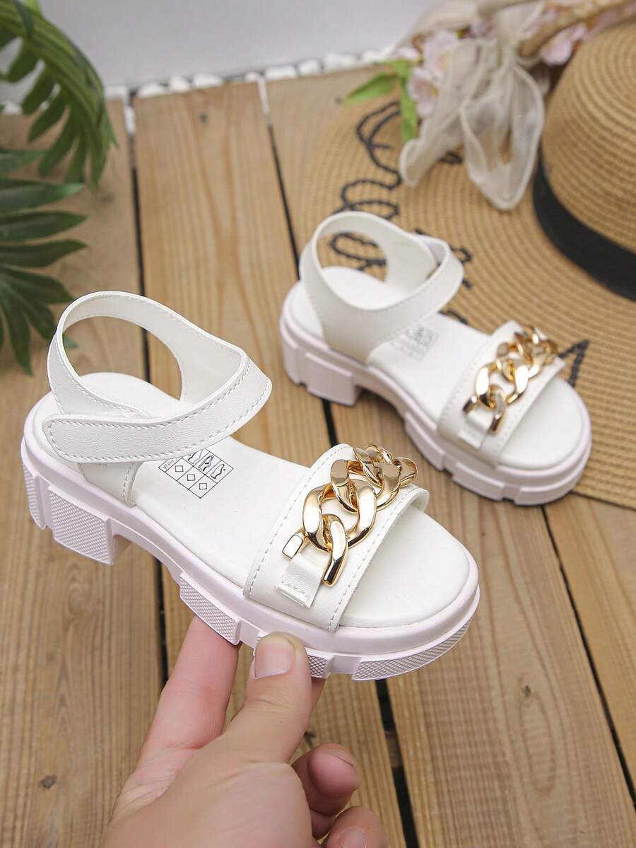 New Style, Spring & Summer Girls' Bright Diamond, Gemstone, Pearl Bow Fashionable Soft Sole Open Toe Sandals, Anti-Slip Hook And Loop Princess Shoes Beach Shoes, A Must-Have For Little Fairies - White - View 1