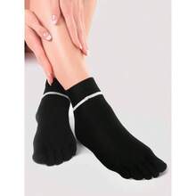 4 Pair Women Toe Socks Striped Cotton Crew Socks With Toes Separated Women Men Athletic Running - Black - View 5