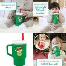 Infantino My 1st Tumbler taza de silicona para beber con pajita y asa taza de bebé resistente a derrames para poner en marcha botella de transición sin BPA verde - VerdeGrinchVerde - Ver 1