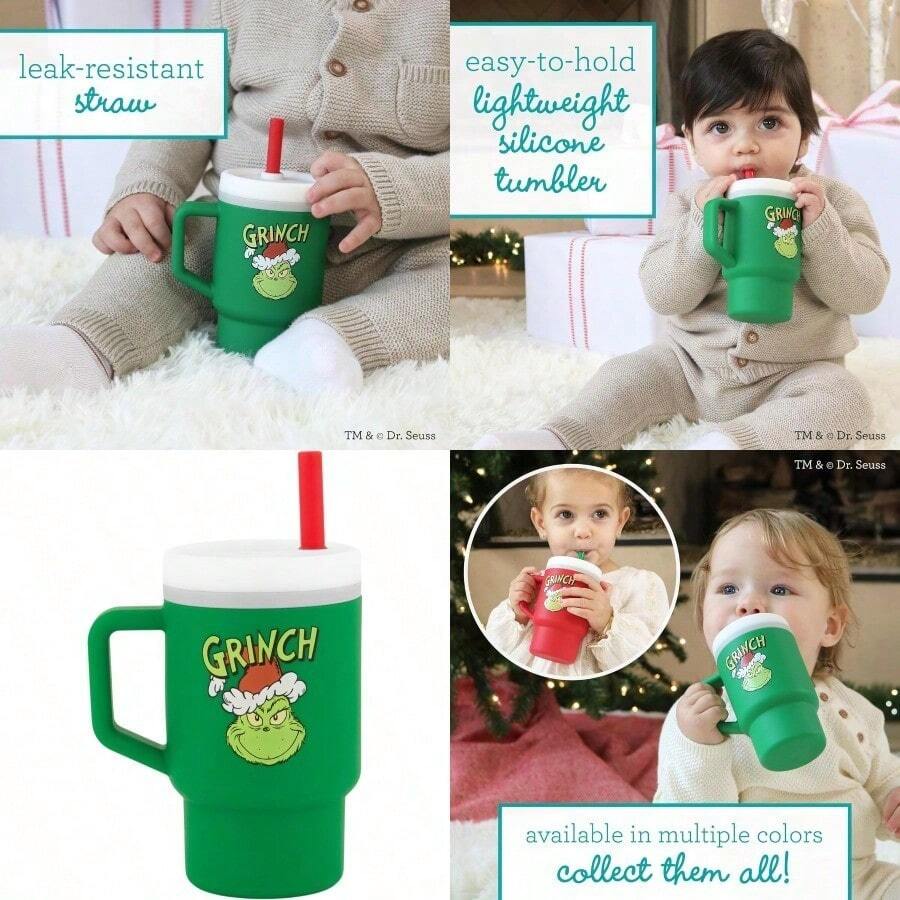 Infantino My 1st Tumbler taza de silicona para beber con pajita y asa taza de bebé resistente a derrames para poner en marcha botella de transición sin BPA verde - VerdeGrinchVerde - Ver 1