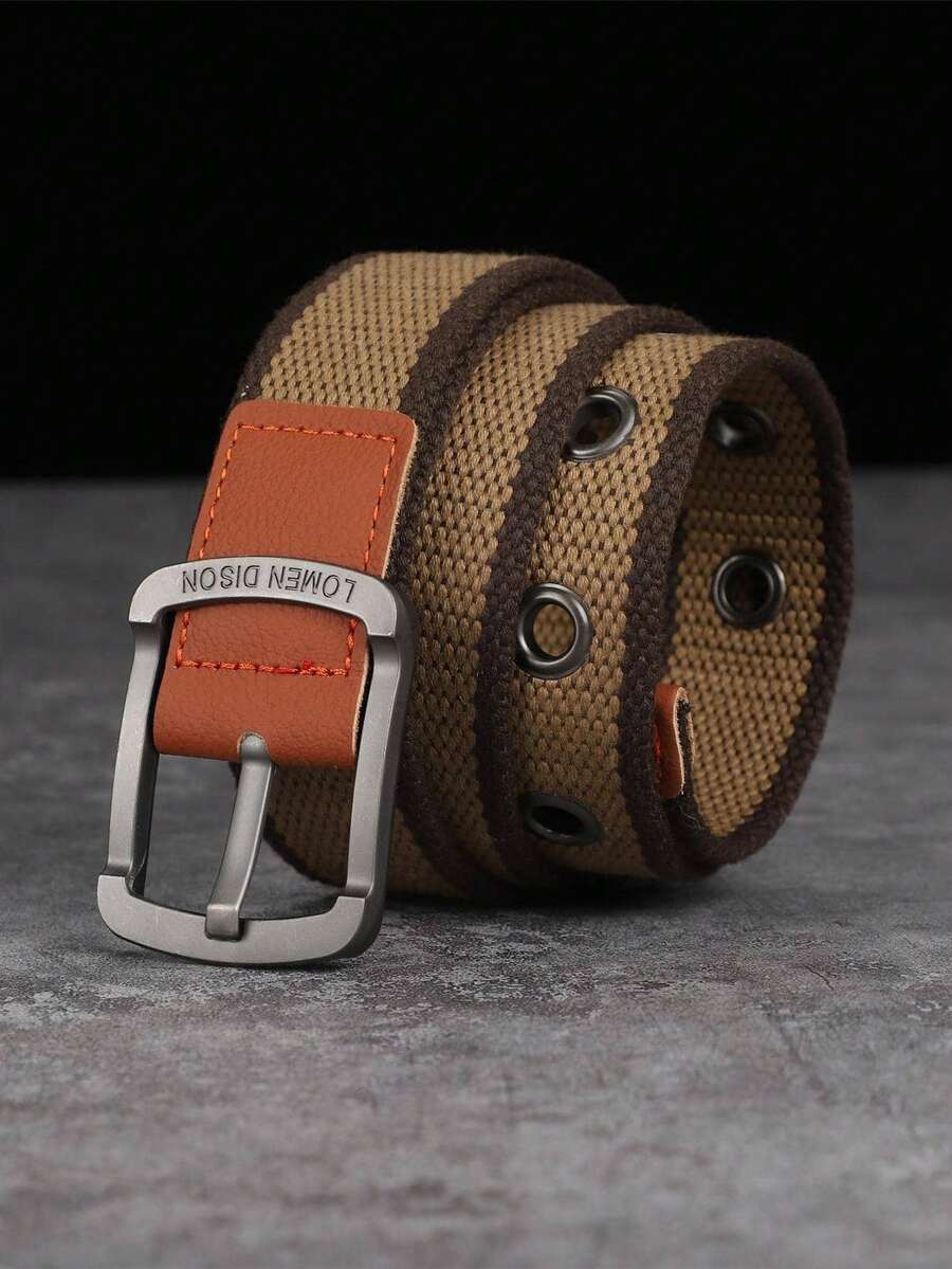 1条男士皮带，加厚多孔帆布腰带，学生青年韩版百搭牛仔编织腰带，女士适用 - 咖啡棕 - 查看 1