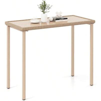 Costway Patio Bar Table Heavy Duty Rectangle Metal Frame 120 Cm Outdoor Counter Height Table For Backyard Poolside Balcony Lawn