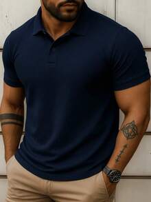 Men's Classic Pique Polo Shirt - Factory Price - Navy Blue - View 1