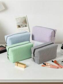 1pc Striped Pattern Fluffy Soft Cosmetic Bag, Travel Zipper Makeup Pouch, Storage Bag, Stationery Bag, Bubble Mesh Storage Bag, Storage Bag, Striped Storage Bag, Cute Plaid Toiletry Bag, Fluffy Plaid Cosmetic Bag, Large Zipper Travel Toiletry Bag, Multi-Functional Storage Bag, Suitable For Home Organization, Outdoor Travel, Business Travel, Bubble Mesh Student Desk Stationery Organizer Pencil Case - Multicolor - View 9