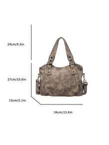 Nouveau sac fourre-tout de grande capacité, sac à épaule polyvalent pour femmes, sac bandoulière et sous le bras de couleur unie mate - Kaki - Voir 5