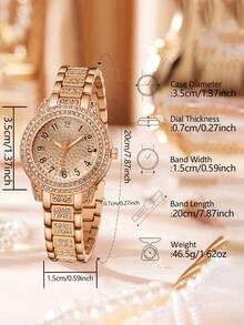 1pc Women's Watch, Rose Gold Alloy Strap, Luxury Rhinestone Design, Numeric Dial, Round Quartz Watch, Suitable For Daily Wear, Perfect Gift For Girlfriend Or Mother - Rose Gold - View 4
