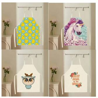 1件可爱动物图案围裙，创意趣味时尚印花家务清洁围裙，防水防油易清洗厨房烹饪围裙，创意家居围裙，工作服