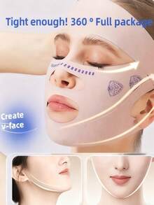 1pc Reusable V-Shaped Face Mask For Women - V-Line Lifting Strap To Lift Jawline, Low-Allergenic Beauty Device For Double Chin Reduction And Neck Lift, Smooth Design For Makeup - Baby Pink - View 2