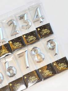 银色钻石数字 0-9 蛋糕装饰蜡烛，适用于婚礼、周年纪念、生日派对装饰 - 銀色 - 查看 6
