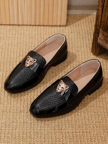 1 Pair New Boys' Leopard Head Decor Oxford Shoes, Black Glossy British Style Boys' Shoes, PU Material - Anti-Slip TPR Sole, Fashion Versatile Children Dress Shoes, Suitable For All Seasons, School, Party, Wedding, Formal Occasions - Black - View 8