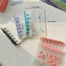 A7彩色透明便携式活页夹双按扣设计更美观交易卡活页夹透明贴纸簿封口簿贴纸簿照片收纳袋可当相册省钱计划手册笔记本贴纸簿办公文具用品 - 彩色 - 查看 6