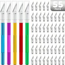 55 PCS Exacto Knife Set 5 Piece Craft Knife And 50 Additional SK5 Blades Hobby Knife For Miniatures Professional Exacto Knife For Crafting Precision Knives For Crafts - 多色紫色綠色紅色藍色金色 - 查看 1