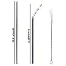 Set di cannucce in acciaio inossidabile, cannucce dritte e piegate riutilizzabili extra lunghe + spazzolino per la pulizia, adatte per tazze da 20 once, compatibili con caffè, tè al latte, cocktail, regalo di Natale portatile - cannucce in acciaio inossidabile - Visualizzare 4