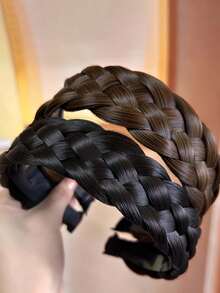 1 buc. Bentiță elegantă țesută - țesătură vintage tip os de pește, dinți lați antiderapanți, accesoriu pentru sintetic lucrat manual, poliester, opțiuni maro și negru, carnaval