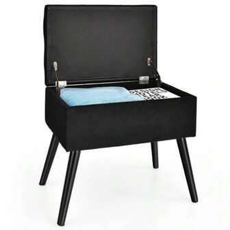 Vanity Stool With Storage Velvet Ottoman With Solid Wood Legs And FlipUp Padded Seat Modern Footrest Stool Rectangular Shoe Changing Stool For Makeup Room Entryway And Bedroom