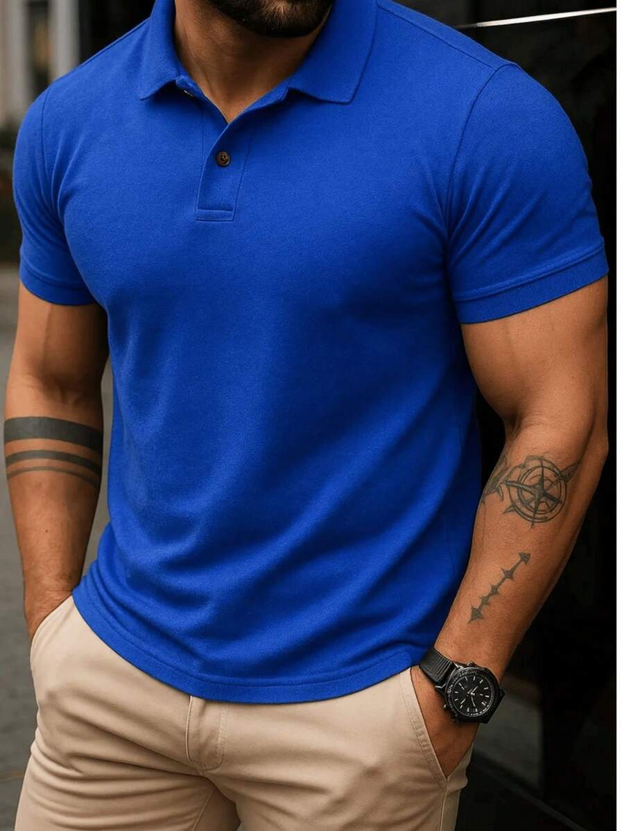 Men's Classic Pique Polo Shirt - Factory Price - Royal Blue - View 1
