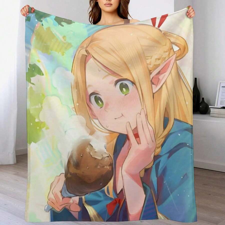 Delicious In Dungeon - Marcille Donato Throw Blanket Decorative Sofas Luxury Throw Bed Plaid Cute Blankets - màu đen - Xem 1